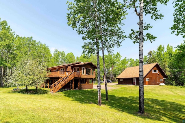 1682 Old N Shore Rd, Duluth, MN 55804 - back of house featuring stairs, a deck, and a yard