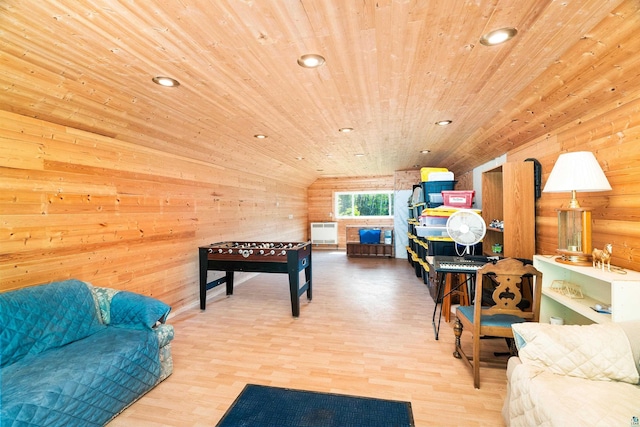 1682 Old N Shore Rd, Duluth, MN 55804 - recreation room featuring wood ceiling, wood finished floors, recessed lighting, and wooden walls