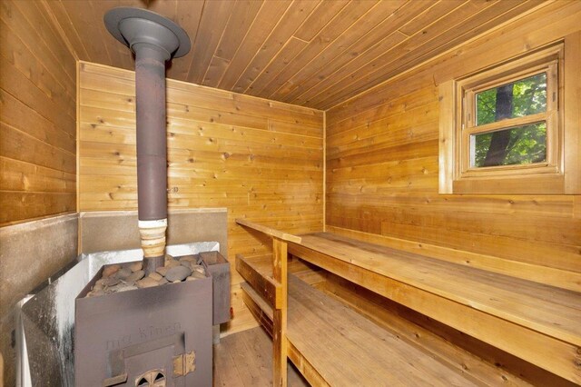 4284 Turner Rd, Duluth, MN 55803 - relaxing sauna / steam room featuring wooden ceiling, wooden walls, and wood finished floors