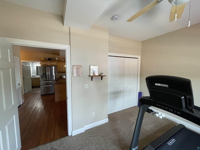 126 W Bayfield St Unit 204, Washburn, WI 54891 - workout area with a ceiling fan and dark wood-style floors