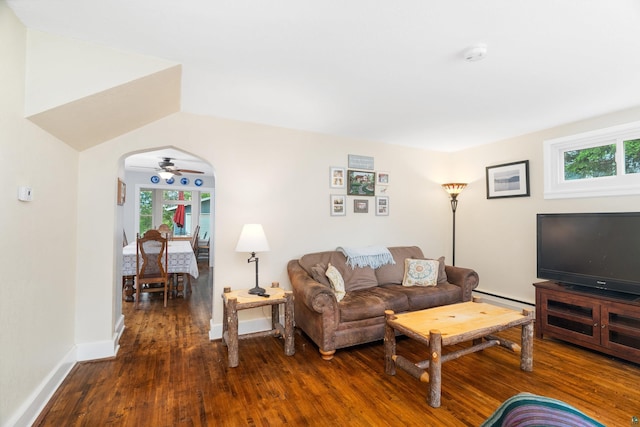 324 W Wabasha St, Duluth, MN 55803 - living area with plenty of natural light, wood finished floors, baseboard heating, and ceiling fan