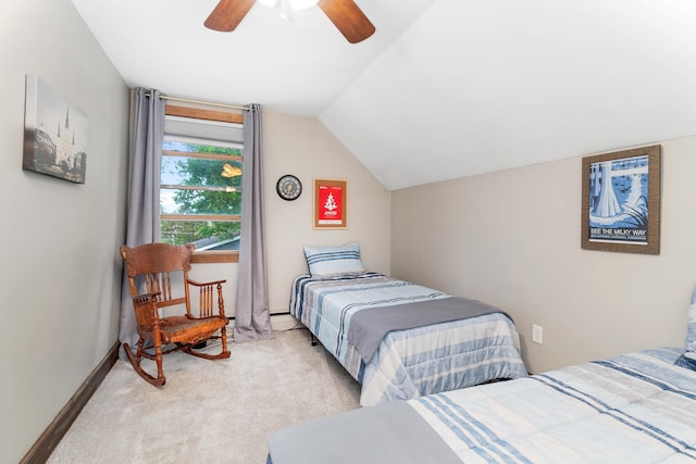 324 W Wabasha St, Duluth, MN 55803 - bedroom with carpet floors, vaulted ceiling, and a ceiling fan