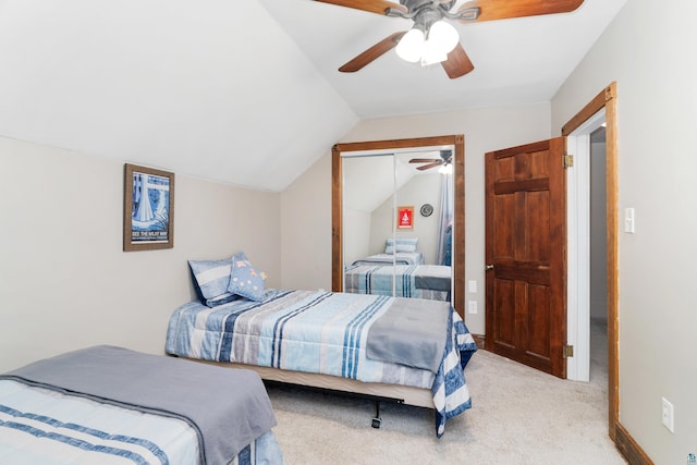 324 W Wabasha St, Duluth, MN 55803 - bedroom with vaulted ceiling, light colored carpet, and ceiling fan