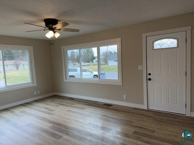 20 S Erie St, Aurora, MN 55705 - foyer with wood finished floors, a textured ceiling, and ceiling fan