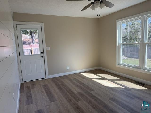 20 S Erie St, Aurora, MN 55705 - doorway featuring wood finished floors, healthy amount of natural light, and ceiling fan