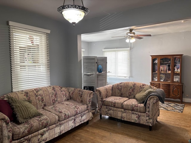 403 E Camp St, Ely, MN 55731 - living room with ceiling fan, wood finished floors, and healthy amount of natural light