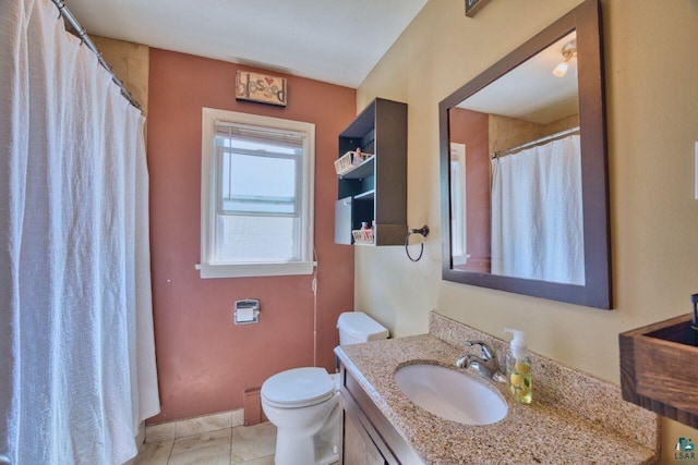 305 W Central Ave, Aurora, MN 55705 - full bathroom with vanity, a shower with shower curtain, and tile patterned floors