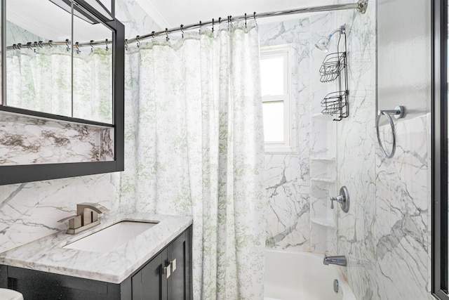 1707 Swan Lake Rd, Duluth, MN 55811 - bathroom with shower / bathtub combination with curtain and vanity