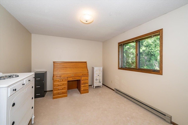 1819 Yosemite Ave, Duluth, MN 55811 - unfurnished office featuring a baseboard radiator, light colored carpet, and a textured ceiling