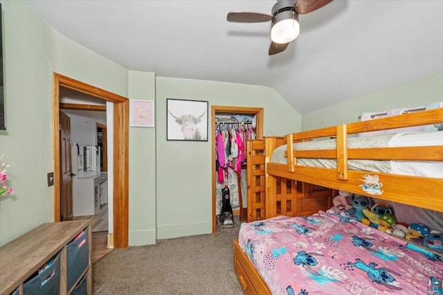 2973 Devonshire St, Duluth, MN 55806 - bedroom featuring carpet, a closet, vaulted ceiling, a spacious closet, and ceiling fan