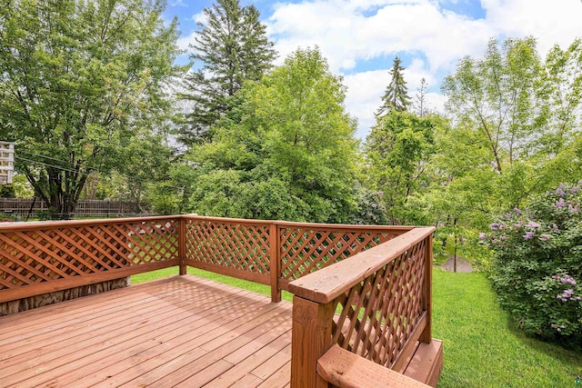 2626 W 5th St, Duluth, MN 55806 - wooden terrace featuring a lawn