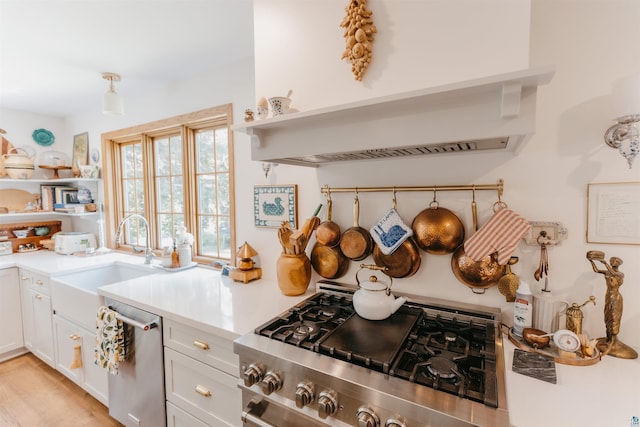 27 Ryan Ln, Esko, MN 55733 - kitchen featuring appliances with stainless steel finishes, open shelves, light countertops, and white cabinets
