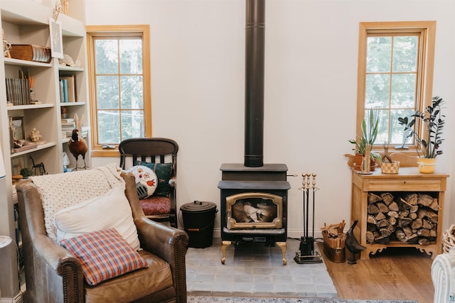 27 Ryan Ln, Esko, MN 55733 - living area with a wood stove and wood finished floors