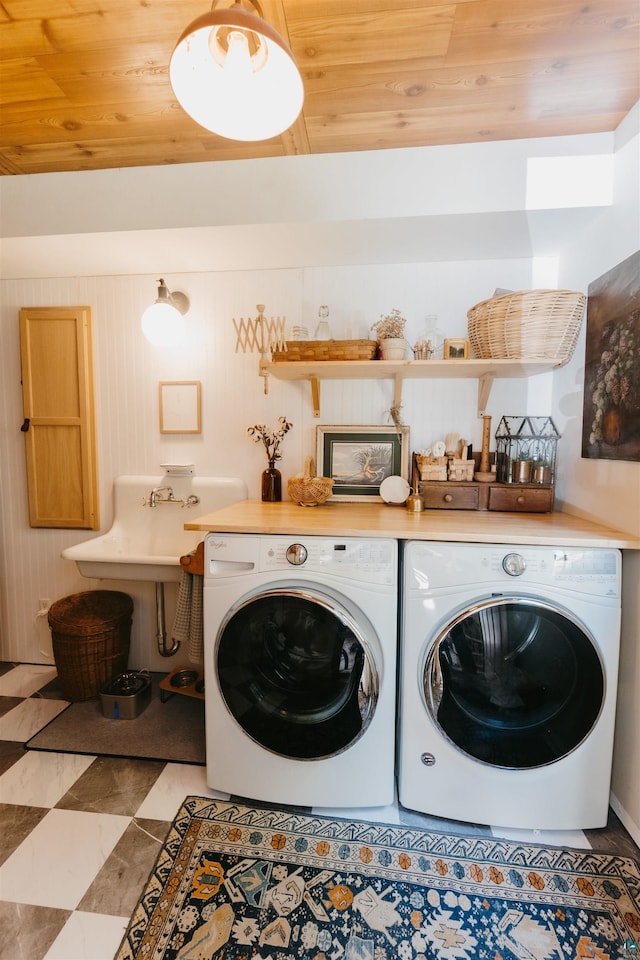 27 Ryan Ln, Esko, MN 55733 - laundry area featuring separate washer and dryer and wood ceiling