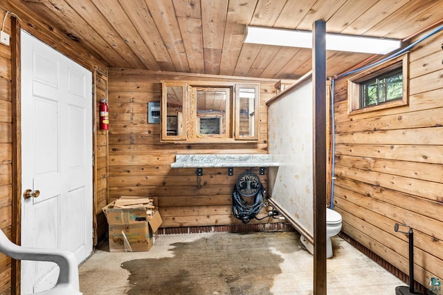 4750 Morris Thomas Rd, Hermantown, MN 55811 - bathroom with wood walls and wood ceiling