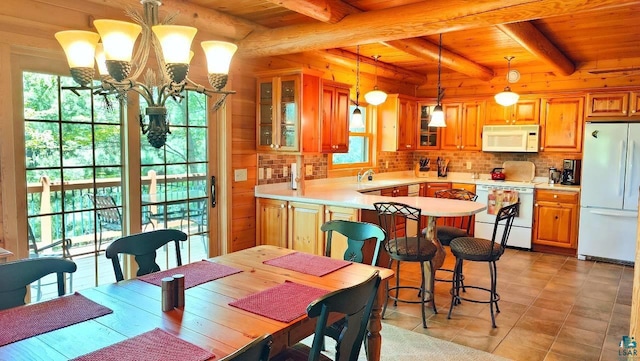 2357 Retreat Lodge Rd, Cook, MN 55723 - dining room featuring a wooden ceiling with exposed beams and a chandelier