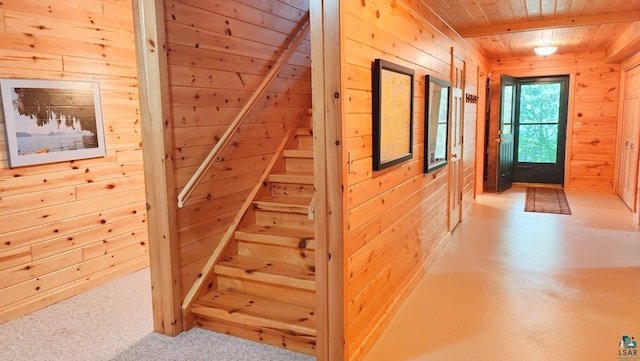 2357 Retreat Lodge Rd, Cook, MN 55723 - staircase with wooden walls and wood ceiling