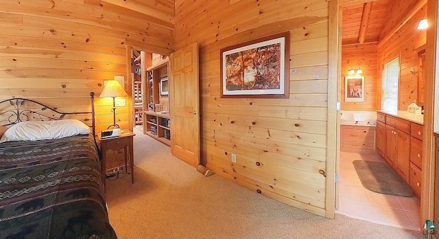 2357 Retreat Lodge Rd, Cook, MN 55723 - bedroom featuring wooden walls and light colored carpet