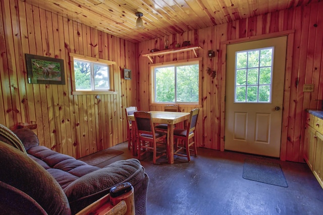 4194 First Lake Rd, Ely, MN 55731 - dining space featuring healthy amount of natural light, wood walls, and concrete flooring