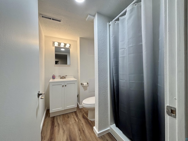 35 E Faribault St, Duluth, MN 55803 - bathroom featuring wood finished floors, vanity, a textured ceiling, and curtained shower