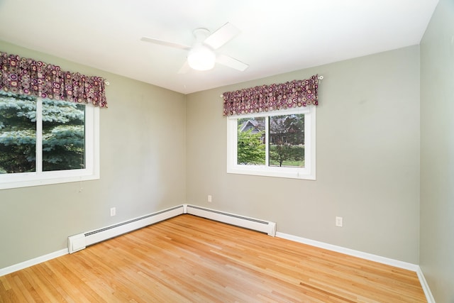 318 Marshall St, Duluth, MN 55803 - unfurnished room with a baseboard radiator, wood finished floors, and ceiling fan