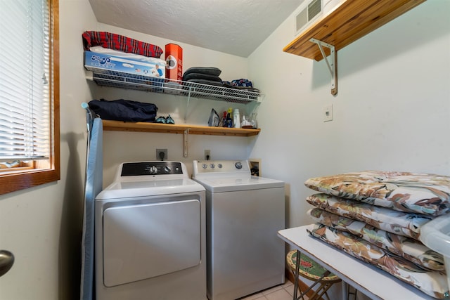 4930 Mini Power Rd, Duluth, MN 55803 - laundry room with separate washer and dryer, light tile patterned floors, and a textured ceiling