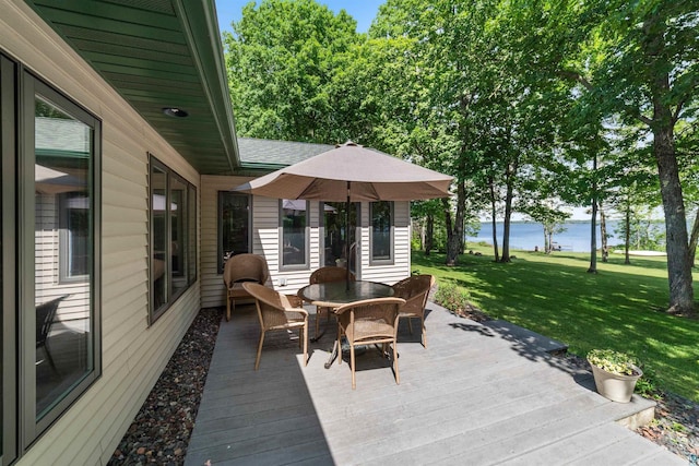 4930 Mini Power Rd, Duluth, MN 55803 - deck with a water view, a yard, and outdoor dining space