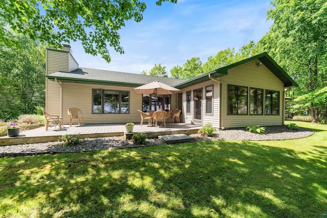 4930 Mini Power Rd, Duluth, MN 55803 - rear view of house featuring a chimney, a deck, and a lawn