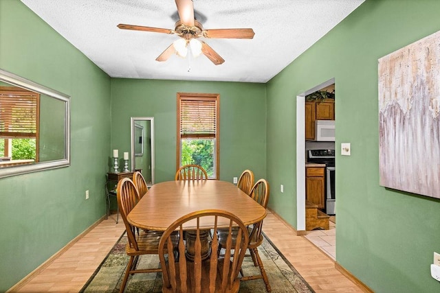 1025 W 3rd St, Duluth, MN 55806 - dining area featuring light wood-style floors, ceiling fan, and a textured ceiling