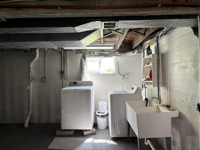 9235 Meadow St, Duluth, MN 55810 - basement featuring washer and clothes dryer and a sink