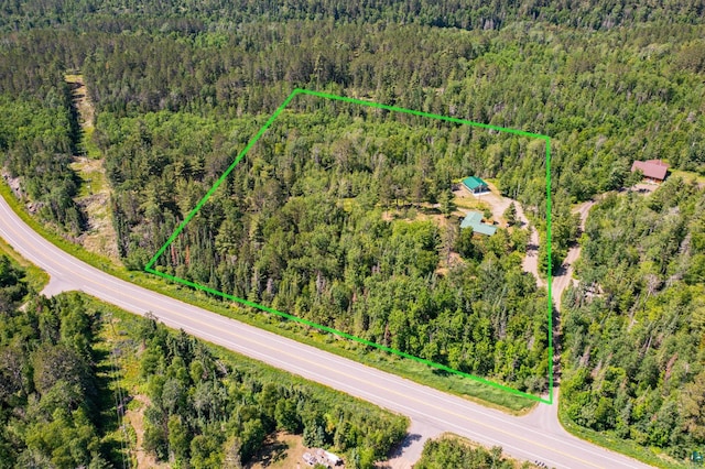 1475 Echo Trl, Ely, MN 55731 - aerial view of property and surrounding area featuring a forest and property parcel outlined