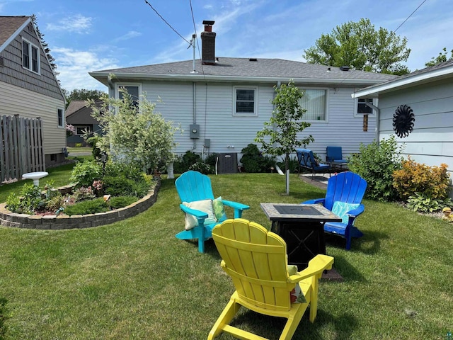 1264 92nd Ave W, Duluth, MN 55808 - rear view of property with a fire pit, a chimney, and a shingled roof