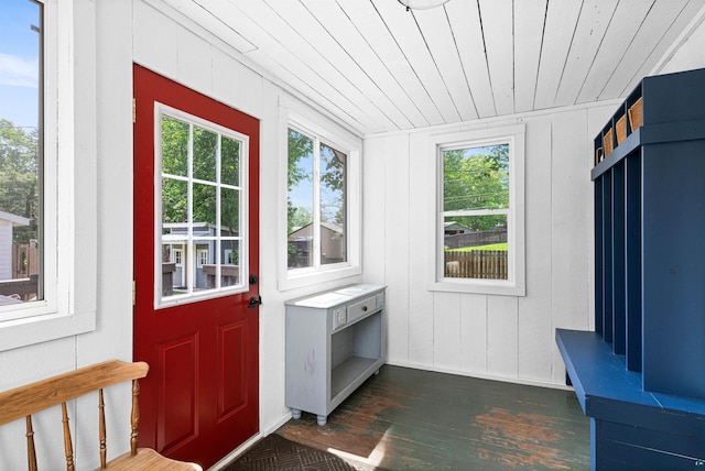 136 W Winona St, Duluth, MN 55803 - mudroom featuring dark wood-style flooring and wooden ceiling