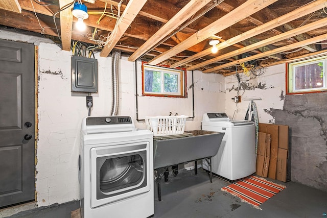 136 W Winona St, Duluth, MN 55803 - washroom with electric panel and washer and clothes dryer