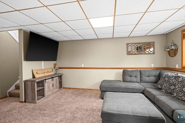 1207 Jean Marie St, Cloquet, MN 55720 - carpeted living area featuring stairs and a drop ceiling