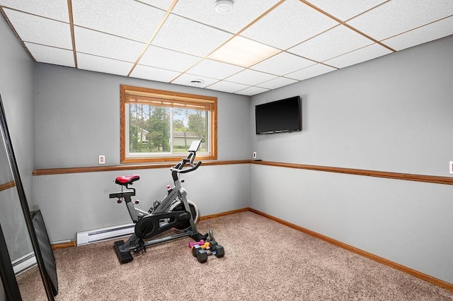 1207 Jean Marie St, Cloquet, MN 55720 - workout area with carpet flooring, a drop ceiling, and baseboard heating