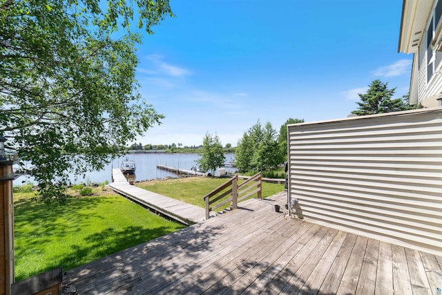 524 Marina Dr Unit 524, Superior, WI 54880 - wooden deck with a water view, a boat dock, and a yard