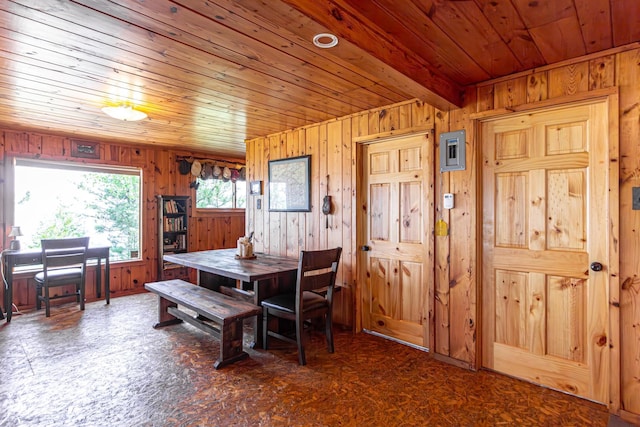14575 Jackpine Trl, Ely, MN 55731 - dining room with wooden ceiling and wood walls