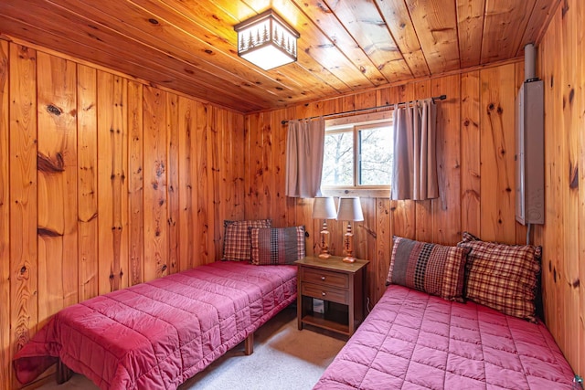 14575 Jackpine Trl, Ely, MN 55731 - carpeted bedroom featuring wood walls and wooden ceiling
