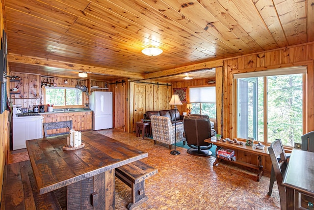 14575 Jackpine Trl, Ely, MN 55731 - dining room with wooden walls and wooden ceiling