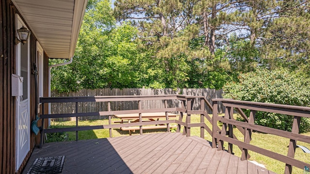 53 Dogwood Blvd, Babbitt, MN 55706 - wooden terrace with a fenced backyard and view of scattered trees