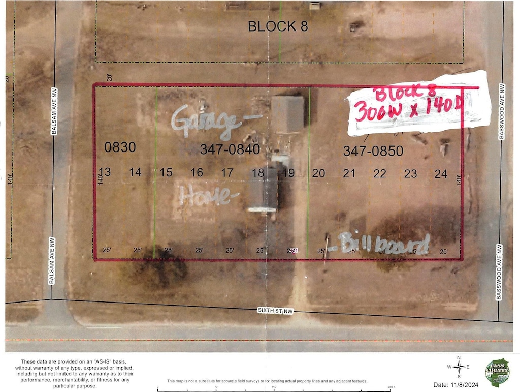 421 6th St, Cass Lake, MN 56633 - aerial view of property's location with property boundaries highlighted