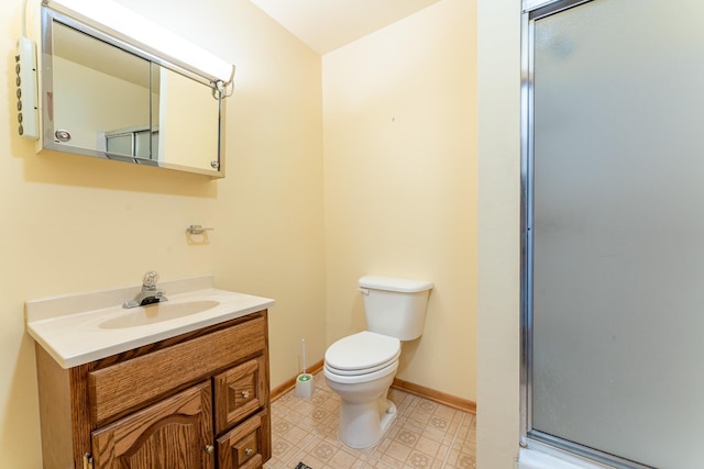 8702 Sock Lake Rd, Babbitt, MN 55706 - full bathroom with vanity, a stall shower, and tile patterned floors