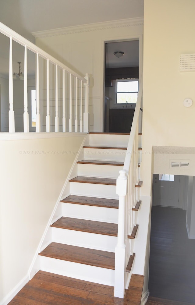 stairway featuring hardwood / wood-style floors