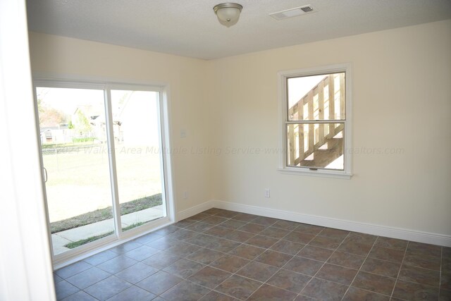 empty room featuring dark tile patterned floors and a healthy amount of sunlight