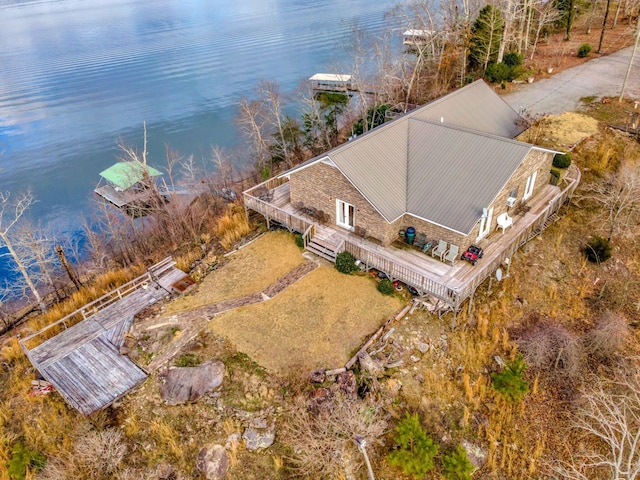 bird's eye view featuring a water view