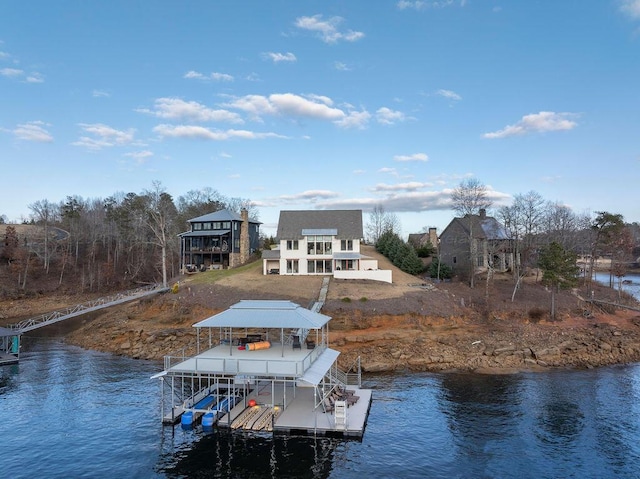 dock area with a water view