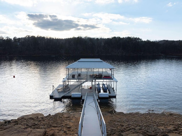 view of dock featuring a water view