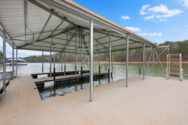 dock area with a water view