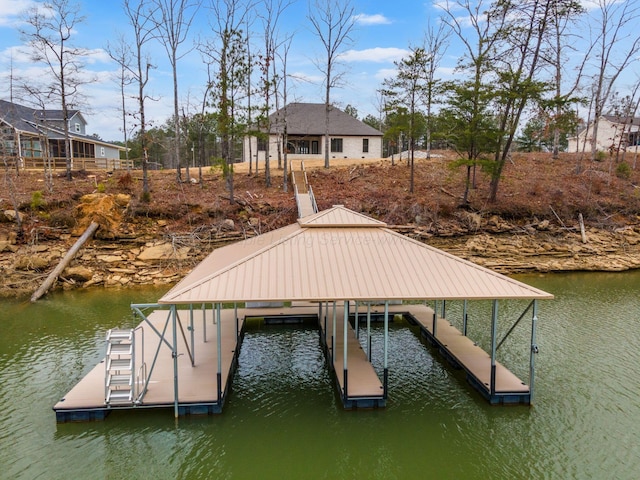 view of dock featuring a water view